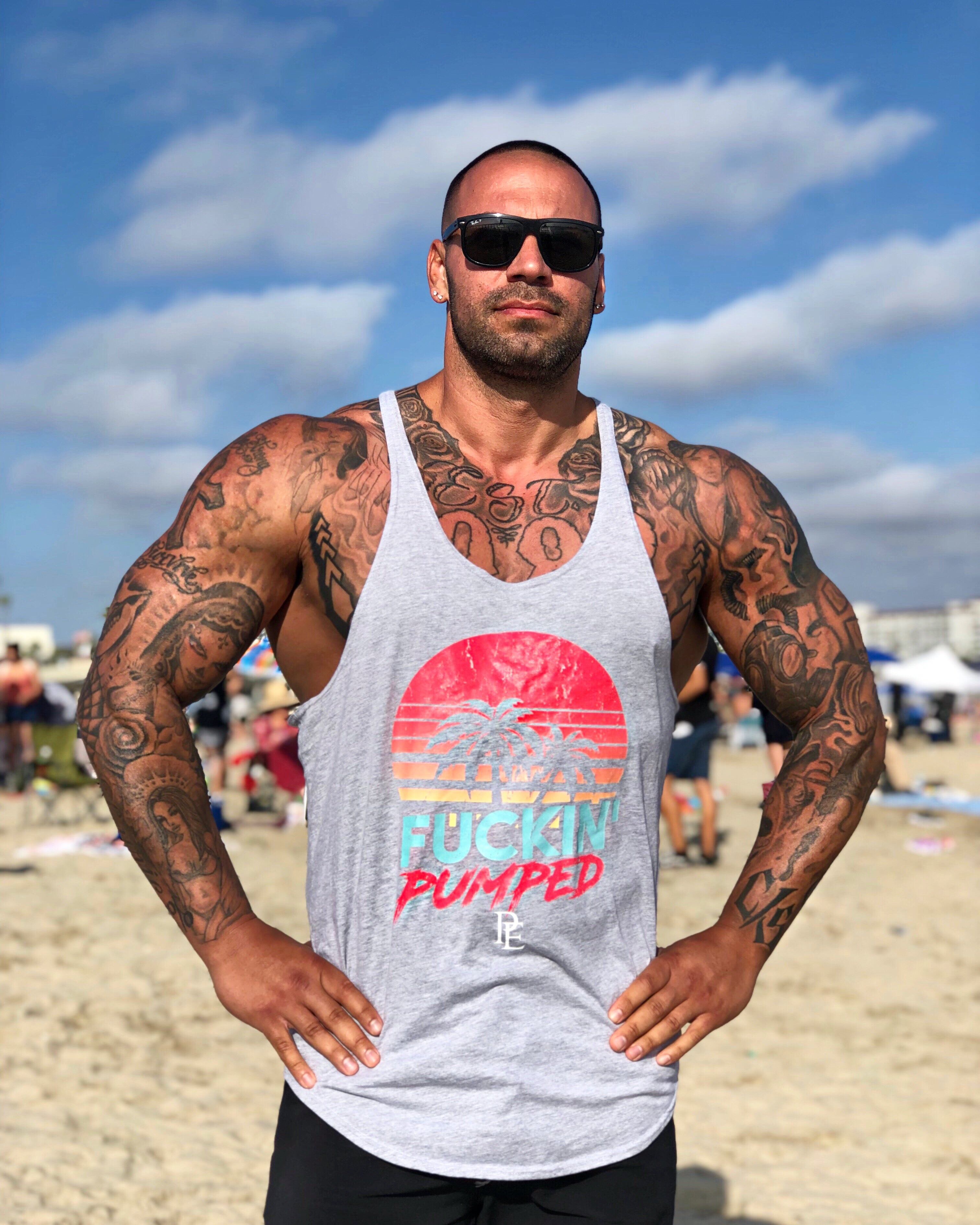 MEN'S FUCKIN' PUMPED GREY STRINGER TANK