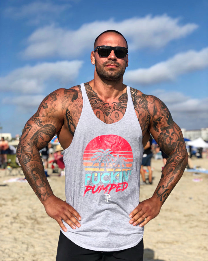MEN'S FUCKIN' PUMPED GREY STRINGER TANK