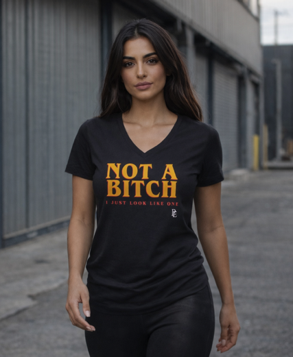 NOT A BITCH - PREMIUM WOMEN'S S/S VNECK TEE - BLACK