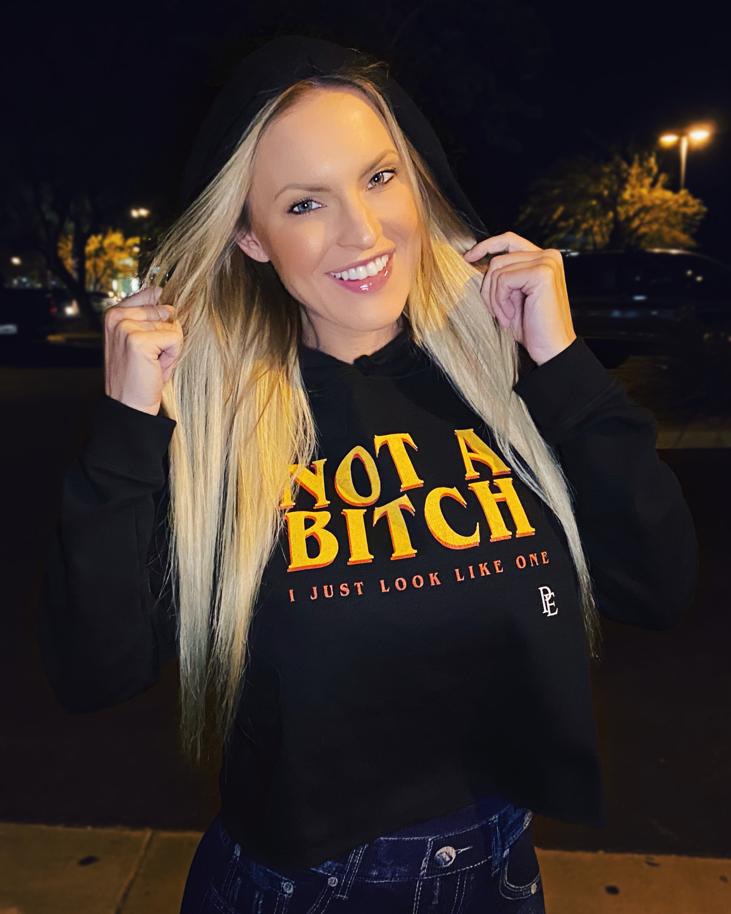 NOT A BITCH - PREMIUM WOMEN'S CROPPED HOODIE - BLACK