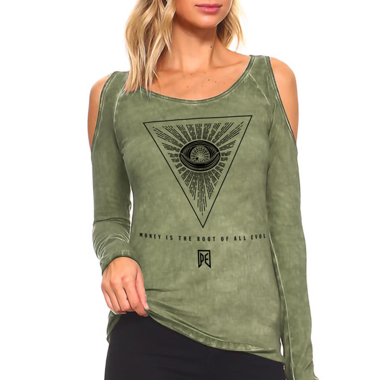 THE ROOT OF EVOL - PREMIUM WOMEN'S PEAKABOO LONG SLEEVE - MOSS