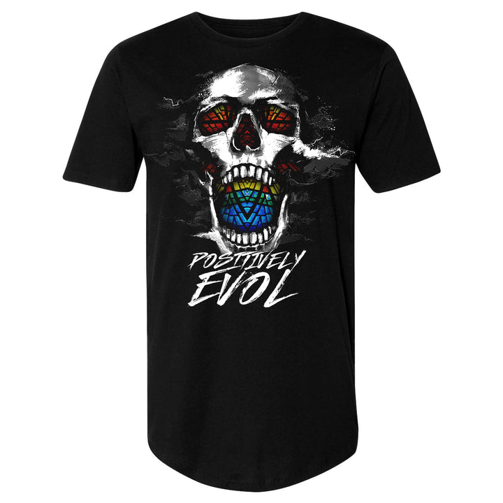 STAINED GLASS SKULL - PREMIUM MEN'S S/S LONG BODY T-SHIRT - BLACK