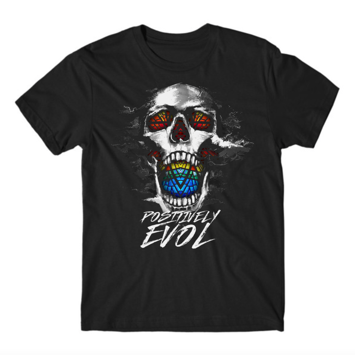 STAINED GLASS SKULL - PREMIUM S/S T SHIRT- BLACK