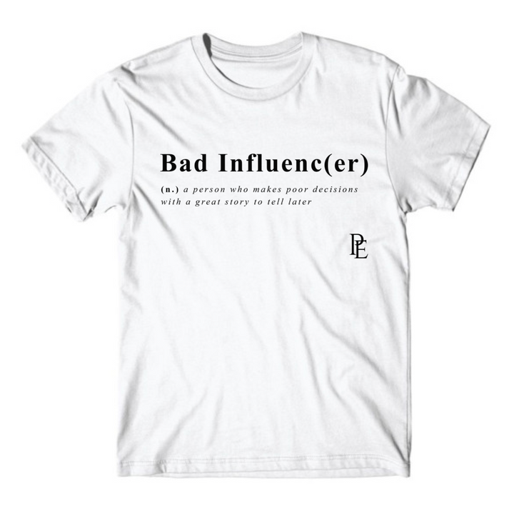 BAD INFLUENCE(ER) - PREMIUM MEN'S S/S T SHIRT - WHITE
