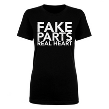 Load image into Gallery viewer, FAKE PARTS REAL HEART - PREMIUM WOMEN&#39;S S/S TEE - BLACK
