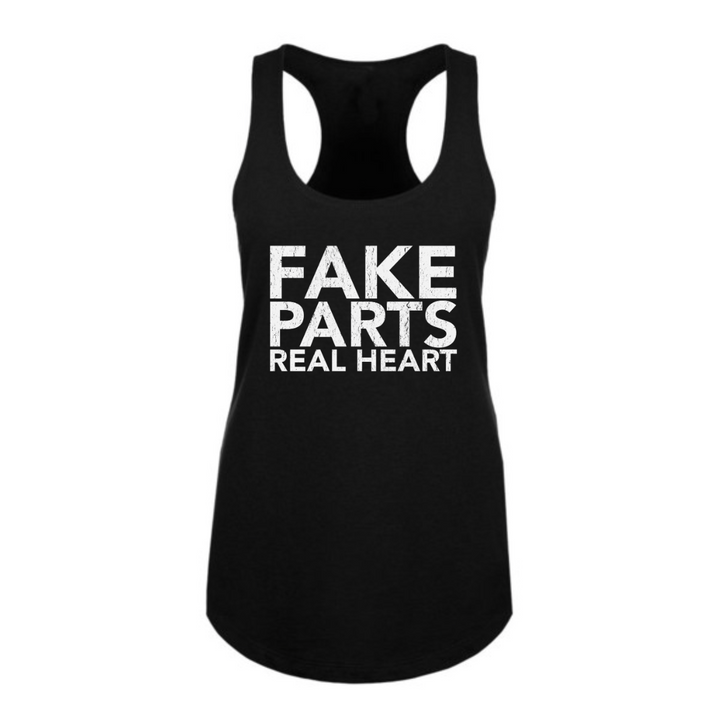 FAKE PARTS REAL HEART - PREMIUM WOMEN'S RACERBACK TANKTOP - BLACK