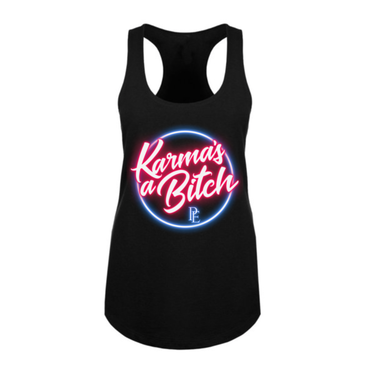KARMA'S A BITCH - PREMIUM WOMEN'S RACERBACK TANKTOP - BLACK