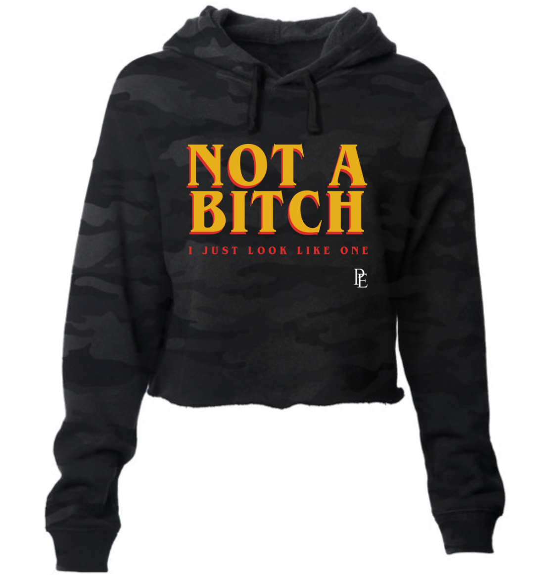 NOT A BITCH - PREMIUM WOMEN'S CROPPED HOODIE - BLACK CAMO