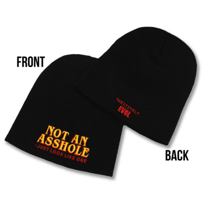 NOT AN ASSHOLE - PREMIUM SHORT BEANIE /HAT - BLACK